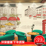 欧式3d立体手绘城市街景大型壁画餐馆餐厅咖啡奶茶店背景墙纸壁纸