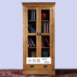 法式纯全实木玻璃门白橡木家具大书架书橱书房家具2门带抽屉书柜