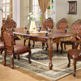 欧式实木雕花餐桌椅组合高端象牙白色仿古色餐桌1.4米1.6米1.8米