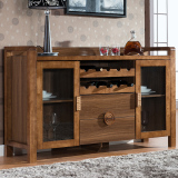 中式餐边柜实木 储物柜酒柜橱柜多功能简约现代胡桃木色橡木家具