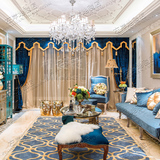 蓝色地中海欧式样板间地毯客厅茶几沙发地毯床边手工腈纶地毯定制