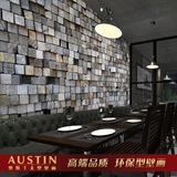 3D欧式立体复古木头砖头书店咖啡馆书房西餐厅背景墙纸无纺布壁画