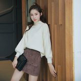 秋季新款韩版短款修身通勤长袖灯笼袖半高领蝙蝠衫针织衫毛衣女潮