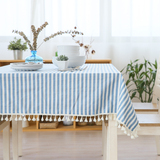 日式条纹棉麻田园餐桌布艺茶几桌布客厅 格子台布 餐桌 布 长方形