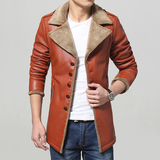 2015男士冬季皮夹克加绒加厚皮衣中长款韩版修身毛领青年商务外套