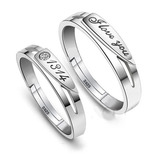 S925银情侣戒指对戒活口 韩版1314一生一世戒指开口订婚结婚刻字