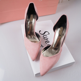 KIKO正品 欧美性感侧空鞋粉色高跟鞋磨砂灰色细跟尖头浅口女单鞋