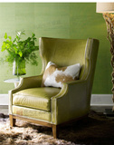 美式乡村实木单人椅真皮沙发法式新古典绿色休闲椅仿古复古沙发椅