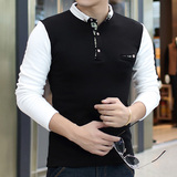 时尚都市男士长袖新款修身韩版加绒加厚日常男装青年体恤印花T恤