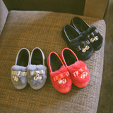 精灵  巴黎儿童棉鞋2015韩版女童公主鞋 低帮加绒 兔毛皮鞋棉鞋