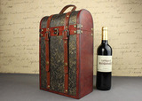 现货双支仿古红酒礼盒进口红酒包装木盒法国红酒通用复古包装礼盒
