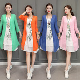2016春夏季套装女民族风韩版七分袖中长款棉麻两件套连衣裙