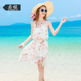 性感雪纺吊带连衣裙2016夏季韩版波西米亚海边度假印花沙滩短裙子