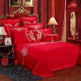 婚庆床品四件套大红床盖床单式纯棉床上用品多件套婚庆六件套1.8