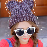 韩国帽子保暖女秋冬针织毛线帽 小熊兔耳朵可爱弹力护耳御寒帽