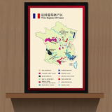 图有框画红酒酒庄装饰画世界葡萄酒产区地图法国酒文化分布海报挂