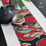 棉麻布艺桌旗长条餐桌餐垫茶巾茶布桌布布艺茶席中式和风手绘盖布