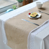 朴雅。日式蕾丝棉麻桌旗 简约清新茶几布 桌布盖巾 纯素良品