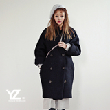 韩国毛呢外套女2015秋冬新款韩版中长款呢子茧型黑色羊绒大衣女