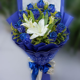 11朵蓝色妖姬成都同城鲜花速递玫瑰百合花束毕业季情人节表白礼物