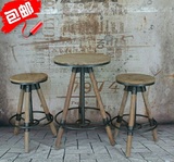 实木吧椅工业复古风原木铁艺圆桌三件套桌椅 咖啡厅餐厅休闲桌椅