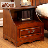 简约美式乡村实木床头柜 复古置物储物柜 做旧原木色卧室床边柜子