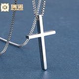 瑞诺韩版男士项链  钛钢十字架情侣吊坠 长款毛衣链饰品
