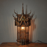 泰国特色进口手工木制木雕雕刻房子台灯东南亚风格装饰壁灯鸟笼灯