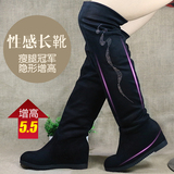 老北京布鞋冬季时尚内增高女棉鞋长靴显瘦弹力美腿高跟靴两穿棉靴