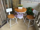 美式铁艺白色咖啡桌椅圆桌实木可升降茶几休闲桌椅户外组合三件套
