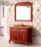 现货简约欧式古典仿古浴室柜落地柜美式红橡木卫浴柜洗漱组合