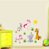 卡通动物 长颈鹿小象马儿环保墙贴画 小女孩房间装扮画儿童房卧室