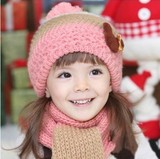 秋冬款2-3-4-5-6-7岁男女童 儿童帽子围巾套装毛线保暖贝雷帽韩版