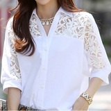 夏季韩国新款韩版中长款白衬衣加大码女装胖mm宽松棉麻蕾丝衬衫潮