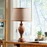 美式自然客厅卧室书房实木台灯 摆件 亚麻灯罩原色创意台灯