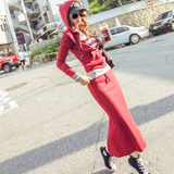 韩国代购时尚气质休闲运动套装女春秋修身包臀长裙卫衣大码两件套
