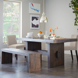 美式复古纯实木餐桌椅组合套装长方形饭桌家用实木长凳桌椅茶桌椅