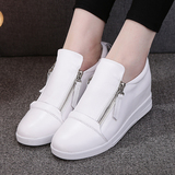 新款白色单鞋内增高女鞋低帮鞋平底真皮小白鞋厚底坡跟休闲运动鞋