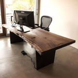 不规则边实木办公桌书桌餐桌原木大板台式电脑桌职员桌写字台桌子