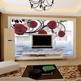 3D立体大型无缝UV壁纸壁画简约时尚红色玫瑰客厅电视背景墙纸