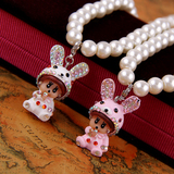 韩版时尚可爱镶钻兔子蒙奇奇珍珠挂脖项链 锁骨链 N1235 N1236