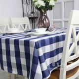 经典深蓝色色织纯棉大格子布艺餐厅桌布 现代简约台布茶几布盖布