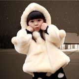 2015新款韩版可爱加厚连帽毛绒皮草女童外套 亲子装皮毛一体外套