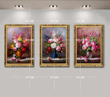 客厅三联美画正品纯手绘古典欧式油画现代印象画花卉装饰画有框画