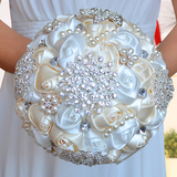 欧美式新娘手捧花球带水钻珍珠摄影道具创意结婚礼物绸缎丝带花束