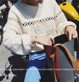 2016春夏女装韩国原宿bf风流苏镂空长袖套头卫衣休闲宽松学生外套