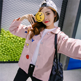 秋季韩版休闲学院风短款女夹克长袖上衣卡通印花棒球服女学生外套