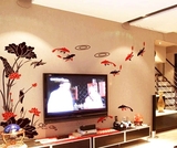 鱼戏荷花 3d立体亚克力水晶墙贴客厅电视沙发背景墙装饰可移除