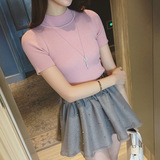 2016夏季新款显瘦女上衣韩版潮薄款打底衫高领紧身短袖t恤女小衫