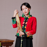 尤瑾2015新款民族风女装秋装中式复古短外套花布拼接中国风上衣女